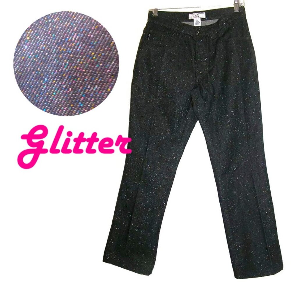 armani black rainbow glitter cotton jeans size 29 medium